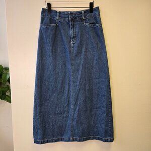 Vintage 90s Y2K Denim Midi Skirt Cottage Modest  Womens 10
